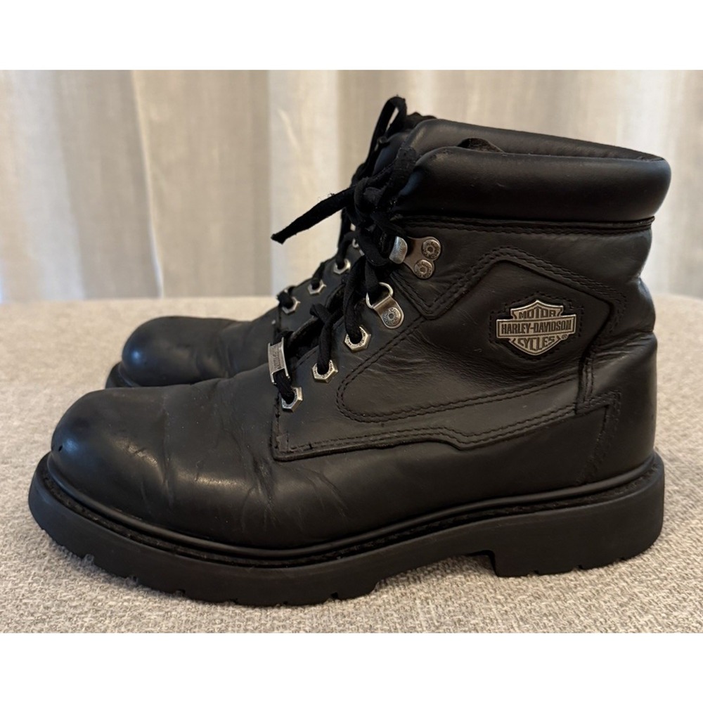 Harley-Davidson Black Leather Women's Moto Ankle Boots with Shield Patch